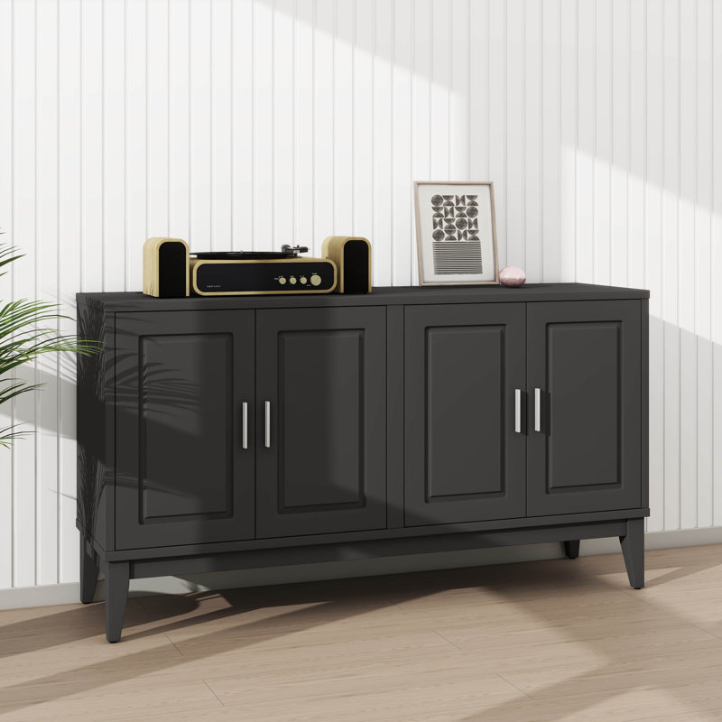 Élégante armoire à 4 portes pour le salon, deux armoires à tablettes réglables spacieuses, Noir