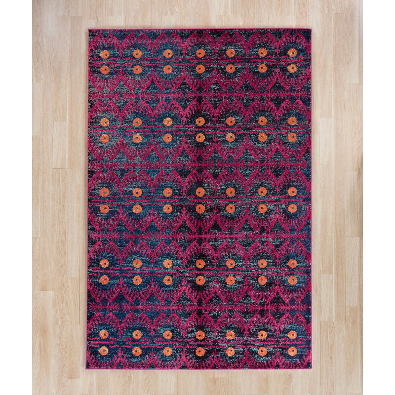 Isabea Ikat Pink Area Rug, Rectangle 6'7" x 9'2"