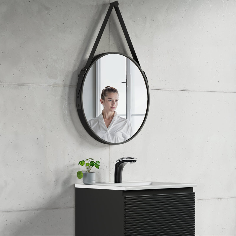 Trombly Metal Flat Wall Mirror, Black