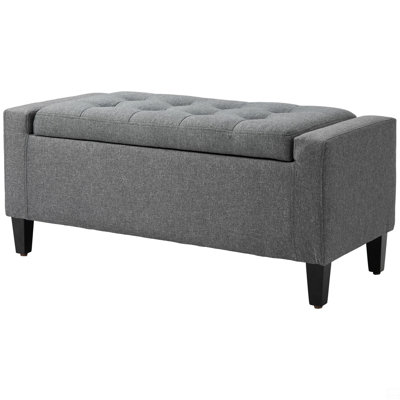 Storage Ottoman, Linen Upholstered Storage Bench With Lift Top And Button Tufted