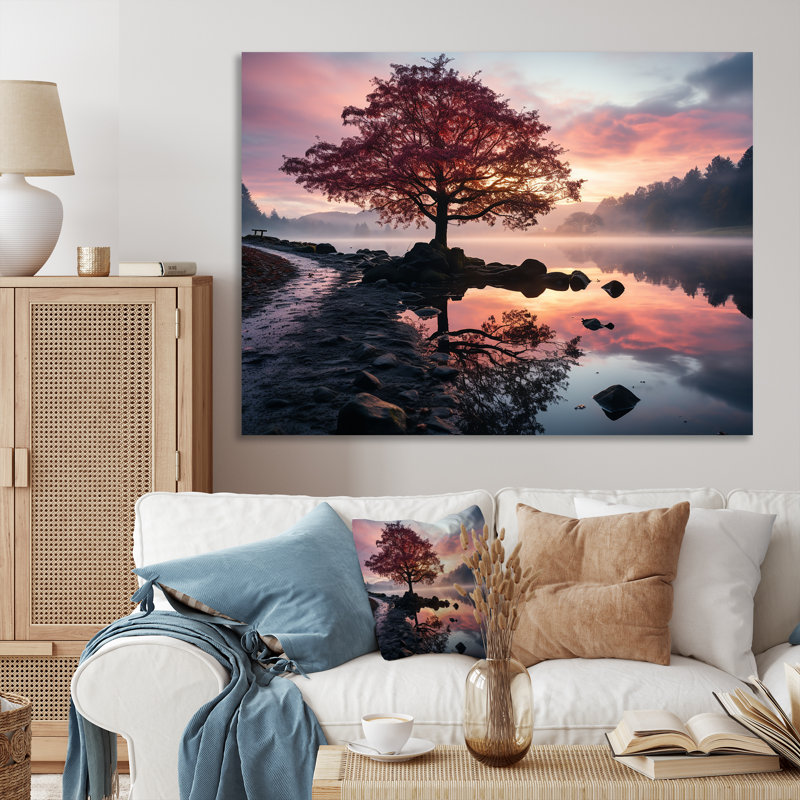 «Lake Serenity Pastel Sunrise in Autumn I», reproduction sur toile, H 16 po x l 32 po x P 1 po, Toile tendue