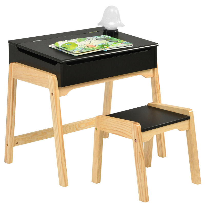 Ensemble 2 pièces de table de jeu et de chaises pour enfants, Naturel / noir