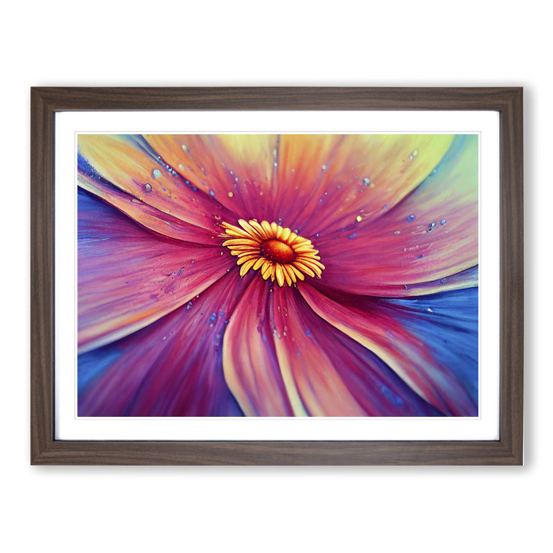 Dripping Daisy Flower Abstract 1 Piece Single Picture Frame Painting, 46cm H x 64cm W x 2cm D, Walnut