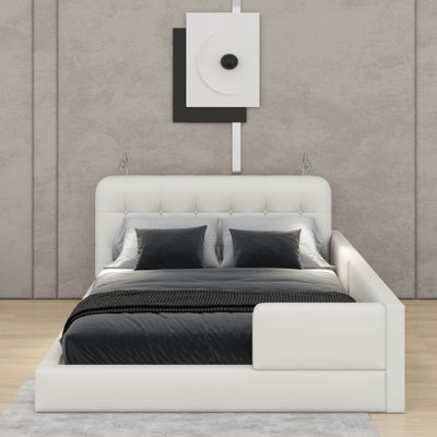 Grand lit plateforme tapissier avec 2 lumières