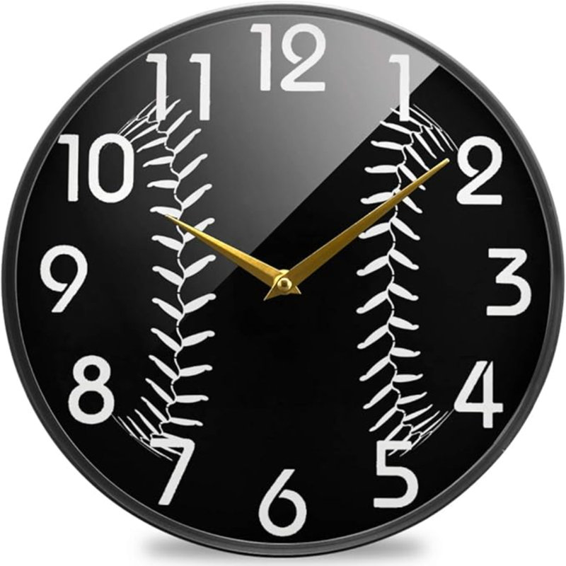 Horloge murale Naanle élégante à motif de dentelle de baseball ronde, horloge de bureau silencieuse silencieuse à quartz 12 pouces