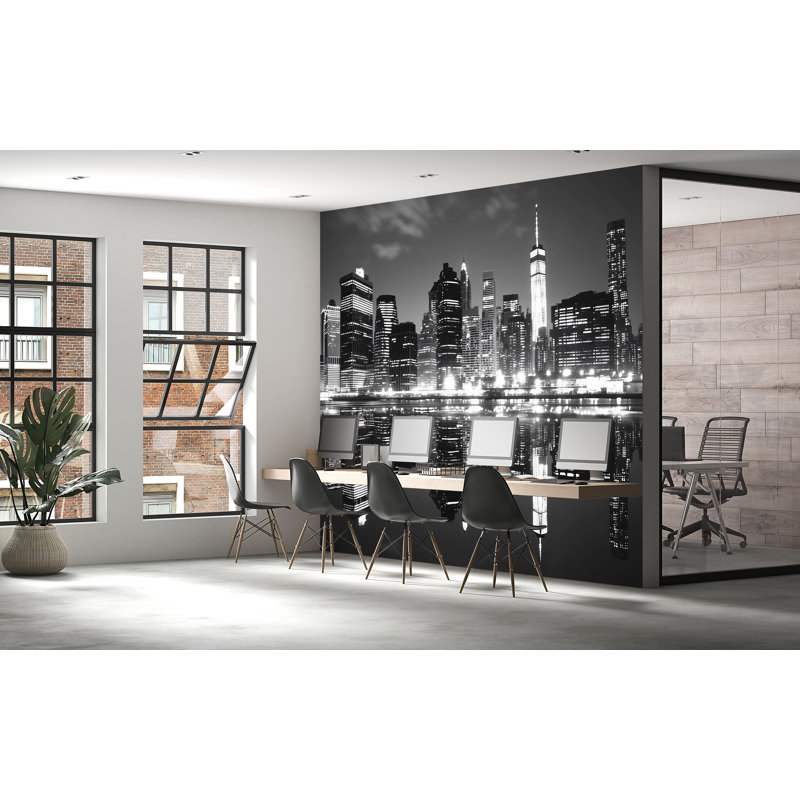 Papier peint NYC Skyline - noir et blanc, paysage urbain, Manhattan Reflection Art Vn885 (non tissé) VN885