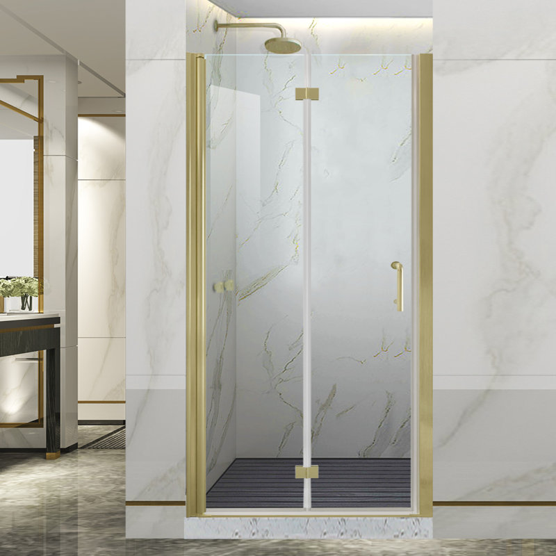 Brushed Gold Frameless Bi-Fold Shower Door with Clear Tempered Glass
