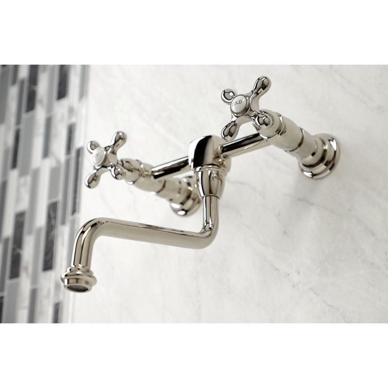 Kingston Brass Heritage Two-Handle 2-Hole Wall Mount Bathroom Faucet, Polished Nickel