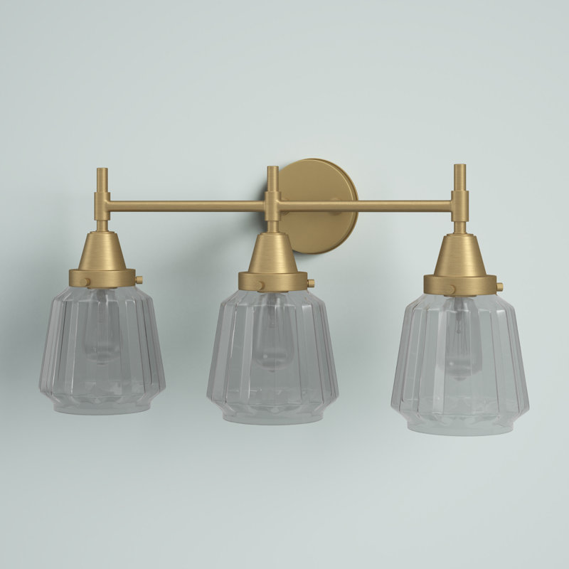 Éclairage pour meuble-lavabo à 3 lumières à intensité variable Gayle, Transparent, Ampoule DEL rétro 4 watts, Laiton satiné