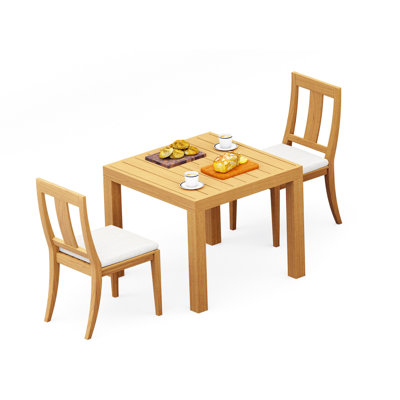 Ensemble de salle à manger 5 pièces en bois de teck de qualité A: table carrée et chaises sans accoudoirs Cargin # 11OS0800