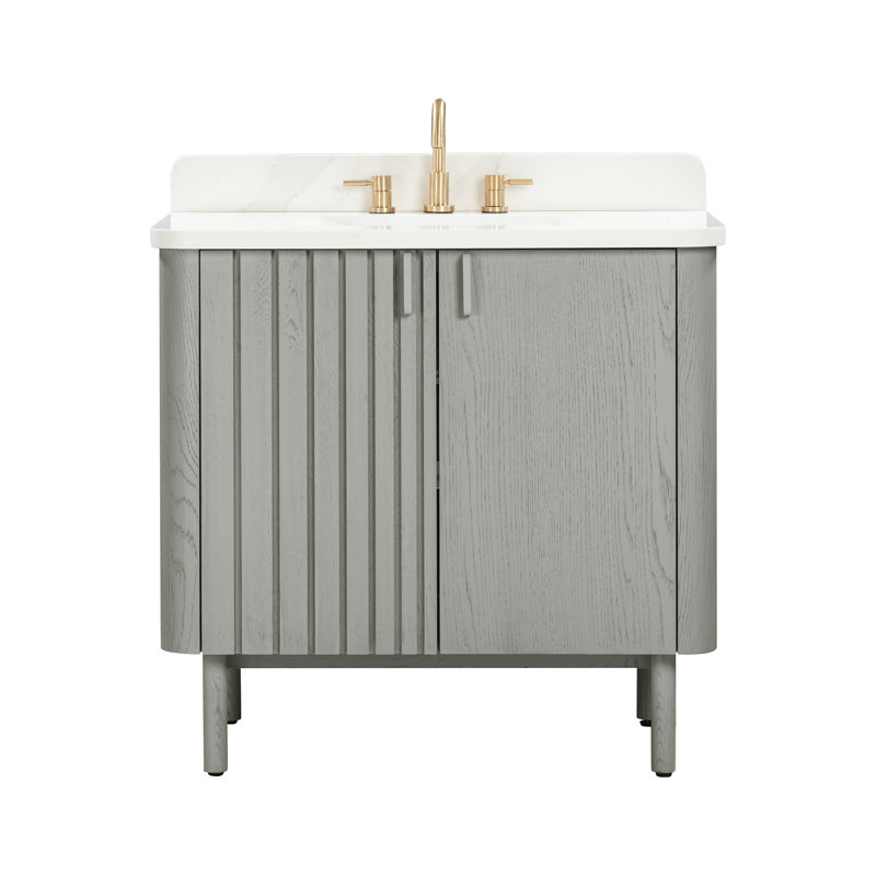 Blakely 36" Free Standing Single Bathroom Vanity with Quartz Top, Gold, Gray