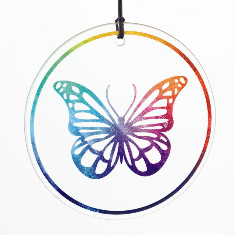 22" Clear Glass Butterfly Wind Chime with Metal Tubes