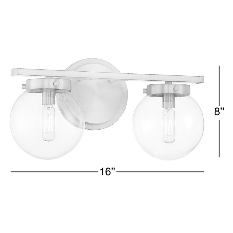 Raelyn 2-Light Dimmable Vanity Light in Natural Brass, Clear, Natural Brass