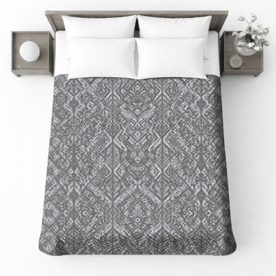 Gray Ikat Pattern Quilted Bedspread All Sizes
