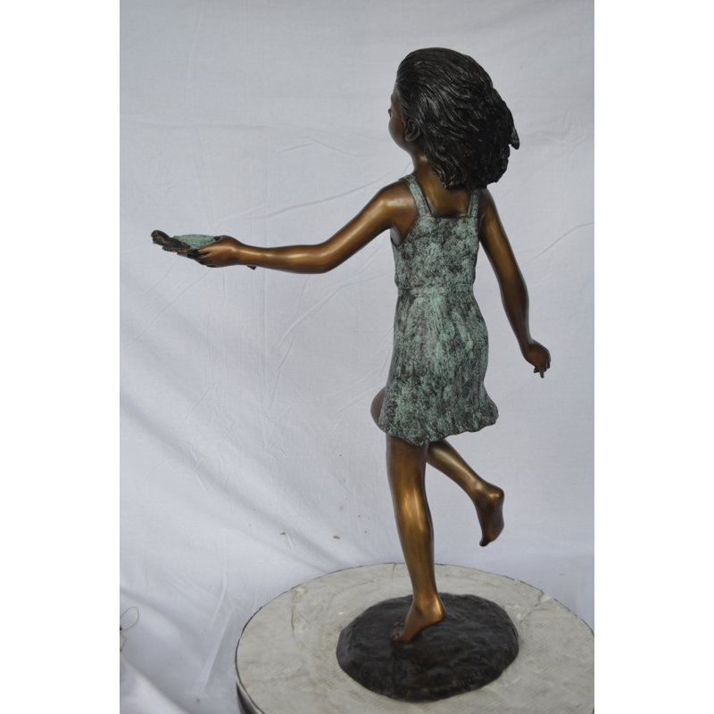 Copper and Metal Girl Holding Turtle Fountain