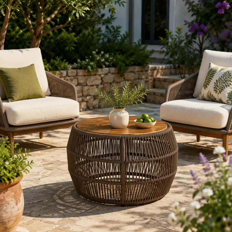 Table d'appoint ronde en bois d'acacia, sans assemblage, résistante aux intempéries pour une utilisation intérieure / extérieure