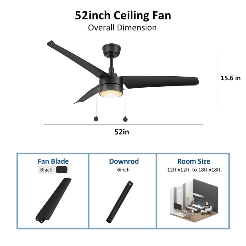 Ventilateur de plafond de 52 po avec éclairage à DEL