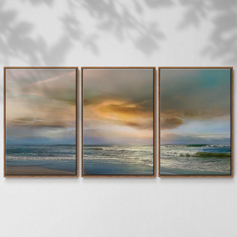 Ensemble de 3 pièces encadrées sur toile, Cadre noyer, H 36 po x l 75 po x P 2 po