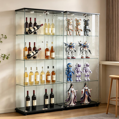 Vitrine vitrée, meuble vitrine autoportant haut avec étagères réglables, pour objets de collection, figurines, trophées et décorations, pour salon, chambre ou bureau.