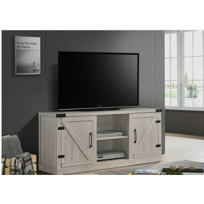 Salma Dusty Gray 58-inch wide TV stand with 2 open shelves and 2 cabinets