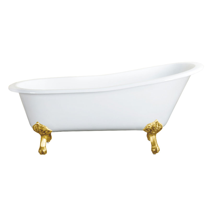 Kingston Brass Tazatina 54-Inch Cast Iron Oval Single Slipper Clawfoot Tub (No Faucet Drillings), Brushed Brass