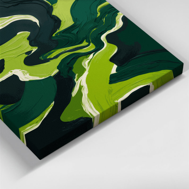 Abstrait paysage 50, art mural sur toile verte, H 20 po x l 16 po
