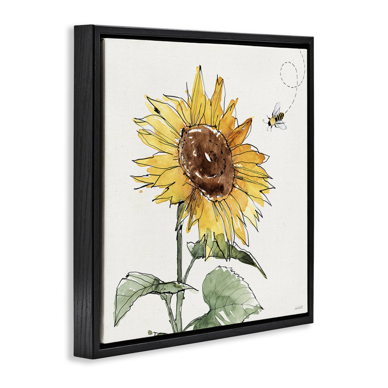 Tournesol joyeux, H 18 po x l 18 po, Cadre flottant noir de jais