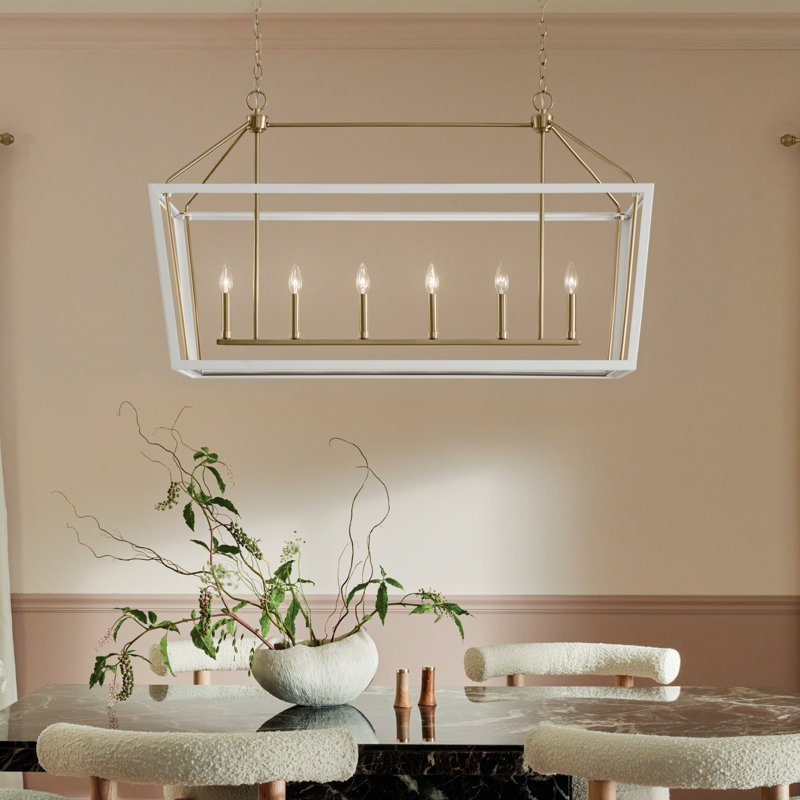 Delvin 6 - Light Dimmable Linear Chandelier, White/Champagne Bronze