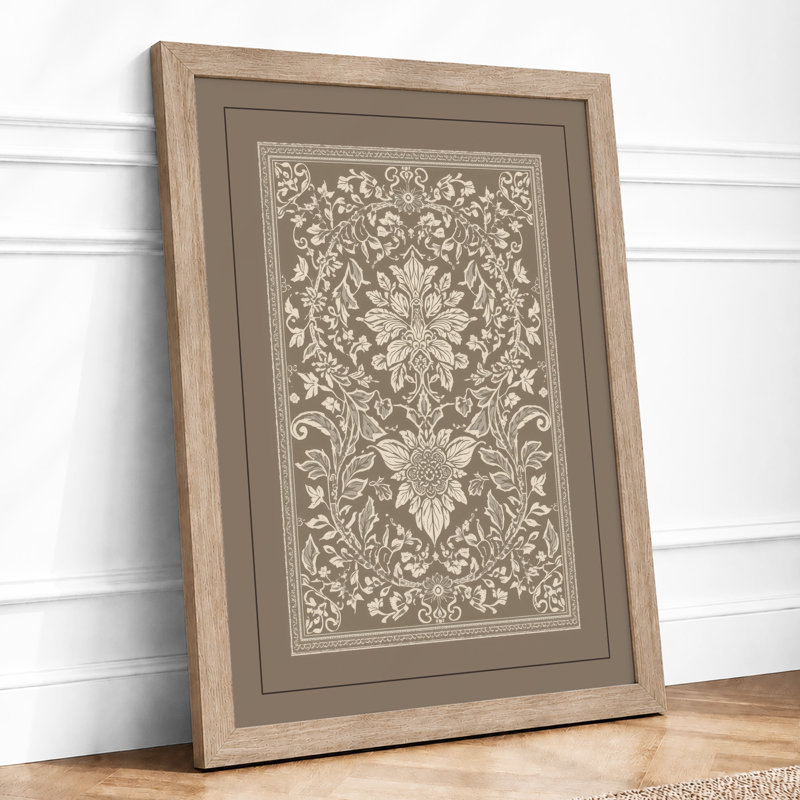Ornamental Damask Botanical - Framed Print, A3 - 42.0 x 29.7 cm, Oak