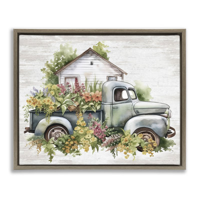 Country Floral Truck Framed Floater Canvas Wall Art by Lettered and Lined