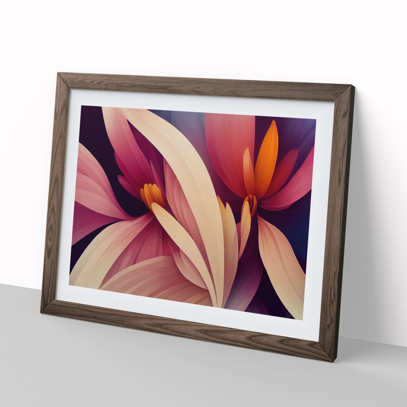 Contemporary Modern Flowers - Framed Print, 25cm H x 34cm W x 2cm D, Walnut