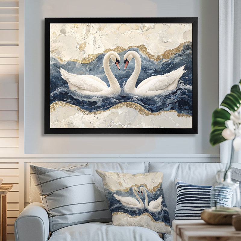 Art mural en marbre de la danse du cygne IV - cygnes, H 30 po x l 40 po, Reproduction encadrée d'une seule photo