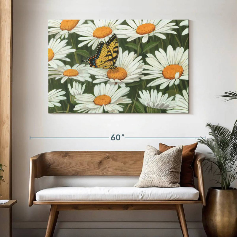 Harnek Daisies And Butterfly, 32" H x 48" W