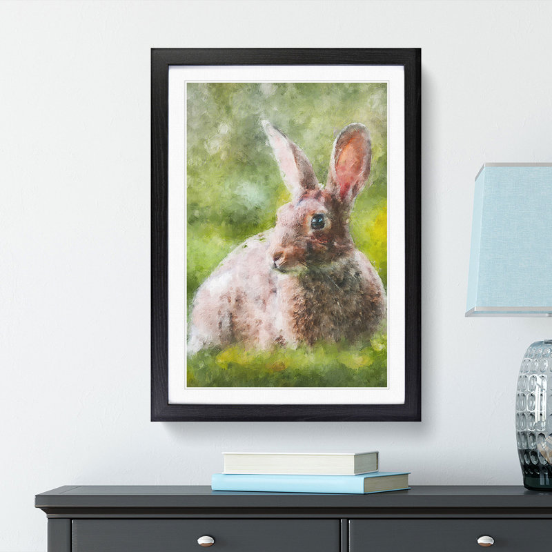 Rabbit In A Green Field - Single Picture Frame Print on MDF, Black Framed, 63cm H x 45cm W x 2cm D