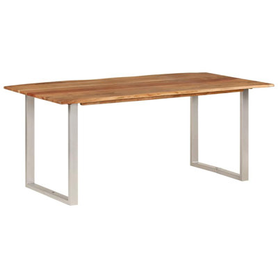 Elaenor vidaXL Dining Table, Natural Edges Tabletop with Power-Coated Steel Legs, Rustic Design Bistro Table for Dining Room, Kitchen, Solid Acacia Wood
