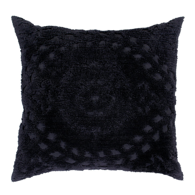 Taie décorative 100% coton en chenille de Rio Collection, conception en médaillon, housse de coussin décorative douce et respirante, certifié OEKO-TEX, lavable à la machine, toutes saisons, 26 po x 26 po, noir