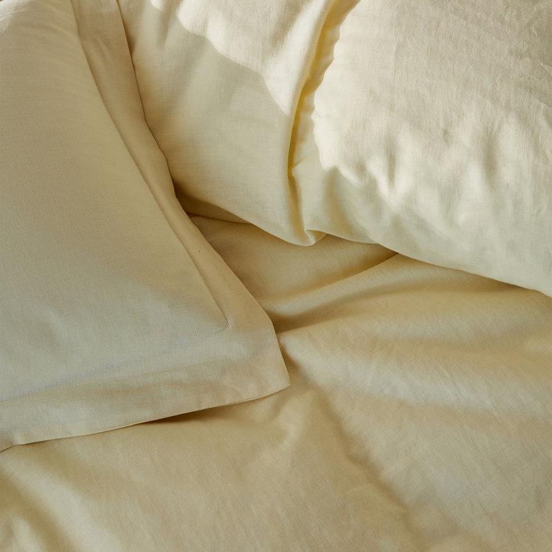 Linen Duvet Cover Set, Full Duvet Cover + 2 Standard Pillowcases, Pale Yellow