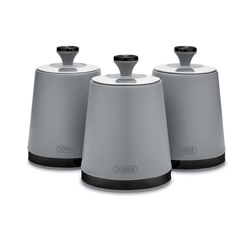 Tower Sera Canisters with Removable Lid, Carbon Steel Body with Smoked Black Trim, Grey