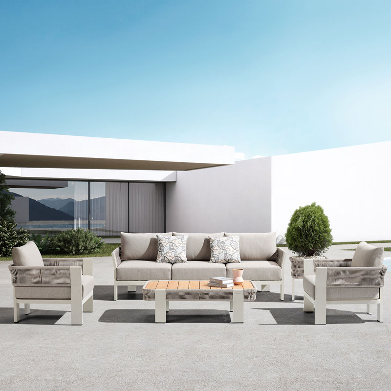 Ensemble de conversation pour 5 personnes avec coussins, Beige
