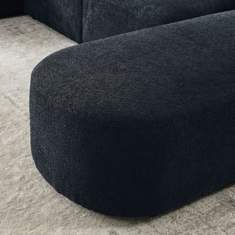 Modern Upholstered Ottoman, Black Fabric