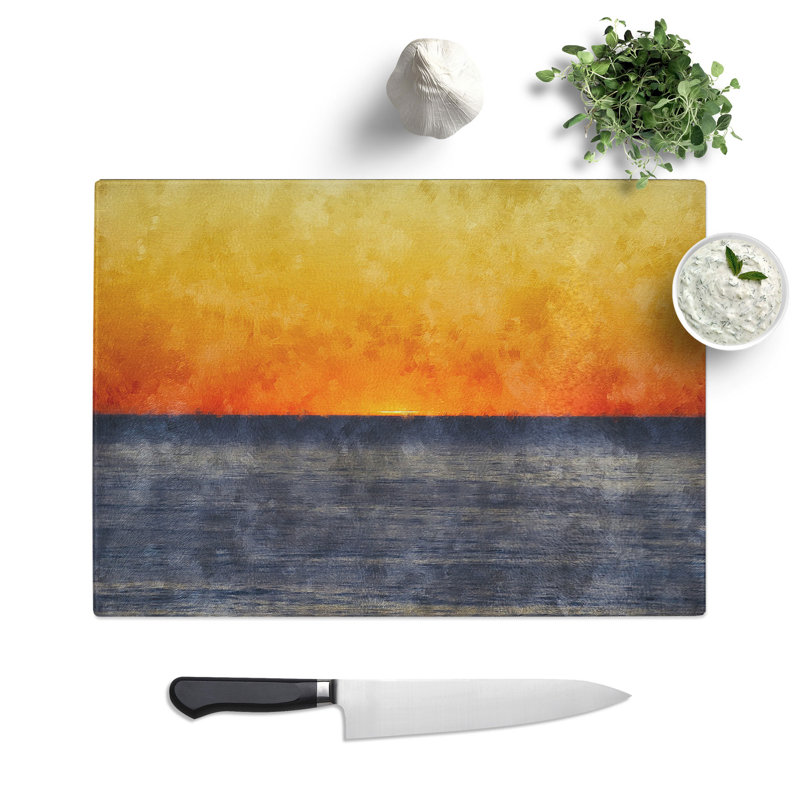 Tempered Glass a Sunset Painting Chopping Board, 20 cm x 28.5 cm
