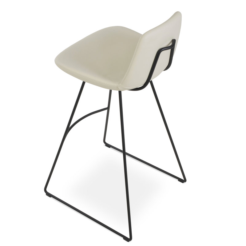 Pera HB Wire Bar & Counter stool, White Faux Leather, Black, Bar Stool (29" Seat Height)