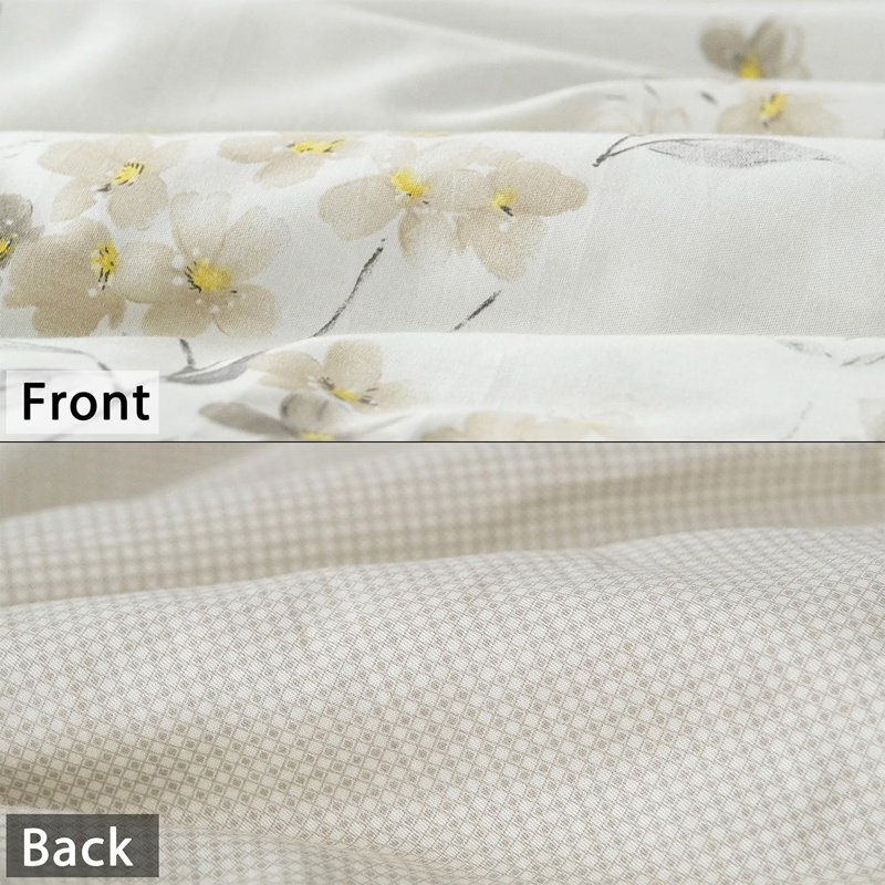 Housse de couette 100% coton à motif floral 3 pièces, Housse de couette pour grand lit + 2 taies décora