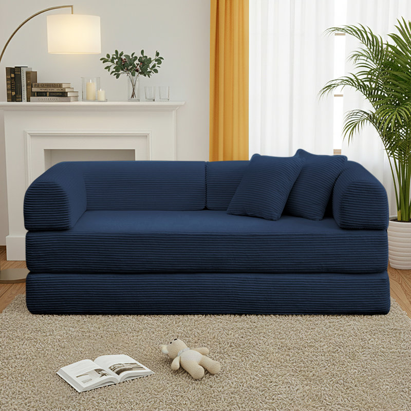 Canapé-lit 64,7 po en velours côtelé désossé, canapé futon modulaire, canapé en mousse à compression avec 2 coussins, aucun assemblage requis
