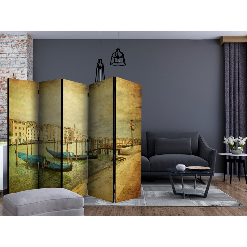 Haldun 225 cm W x 172 cm H 5 - Panel Solid Wood Folding Room Divider