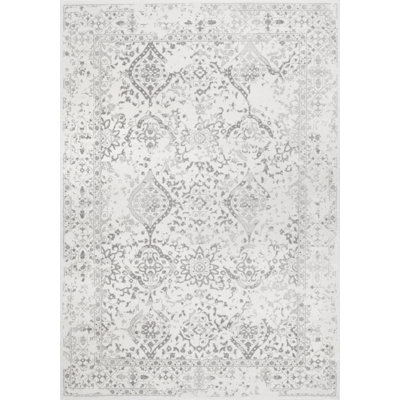 Tapis de couloir à motif de médaillon pour le salon, la chambre à coucher, la salle à manger, le vestibule, le couloir ou la cuisine Almirka, ivoire / gris