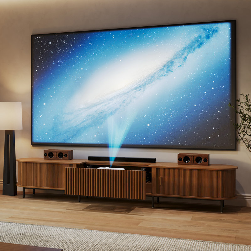 Meuble télé électrique Mid-Century avec projecteur ultra-court, Noir, H 21,3 po x L 18,3 po x l 102,3 po