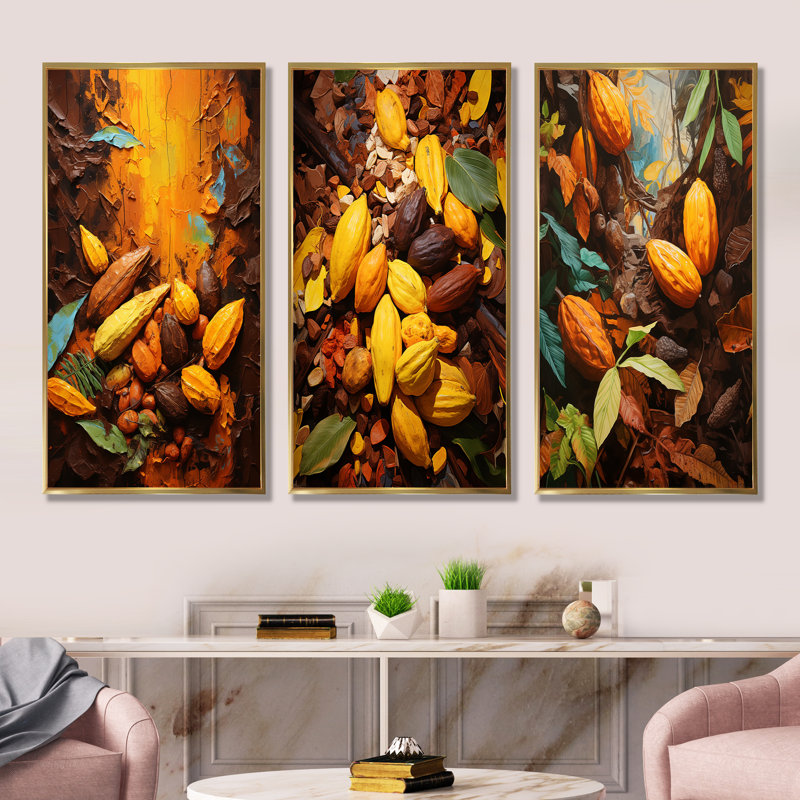Cacao Beans Odyssey, Gold Floater Framed, 32" H x 48" W
