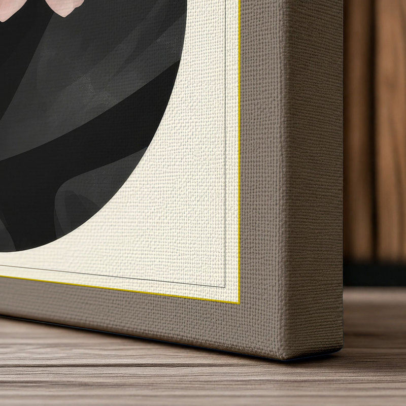 Cherry Blossoms in Black Botanical - Wrapped Canvas, 18x12 - 45.7 x 30.5 cm, Taupe Border