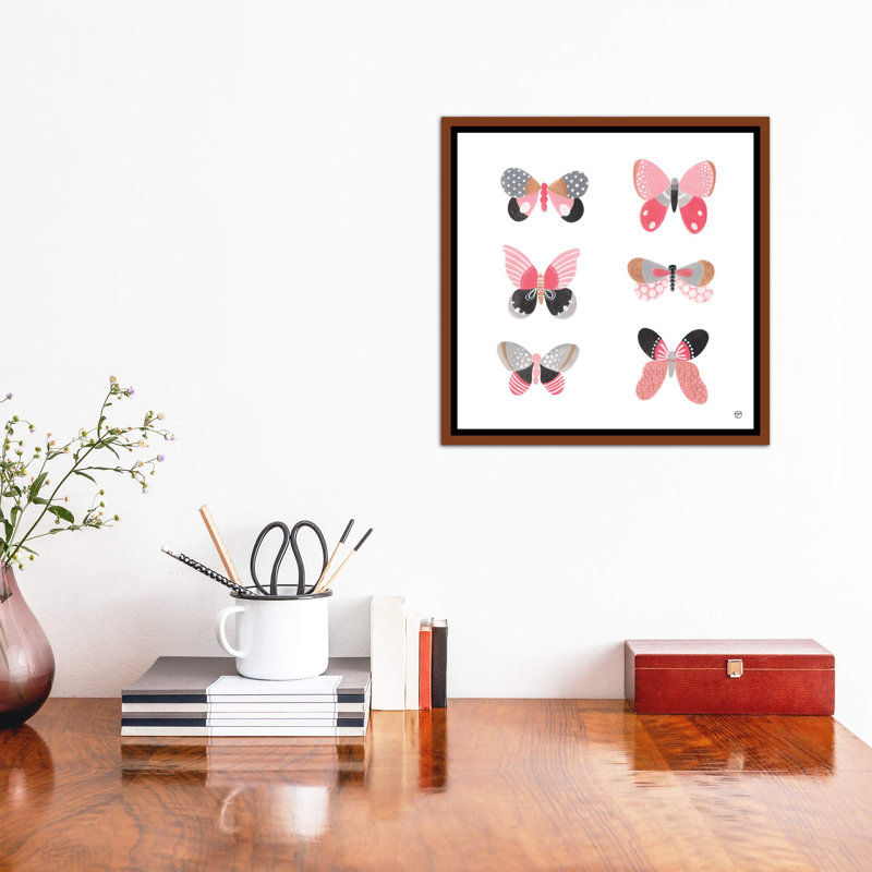 6 papillons art, H 18 po x l 18 po x P 1,5 po, Toile avec cadre en bois classique